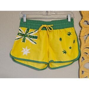 Australian flag green and gold shorts, athletic, quick dry